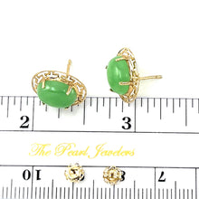 Load image into Gallery viewer, 14K Yellow Gold Chinese Pattern Oval Green Jade Earrings