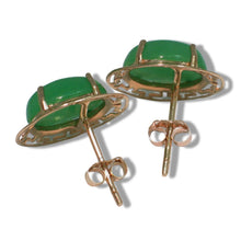 Load image into Gallery viewer, 14K Yellow Gold Chinese Pattern Oval Green Jade Earrings