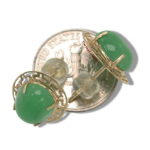 Load image into Gallery viewer, 14K Yellow Gold Chinese Pattern Oval Green Jade Earrings