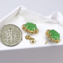 Load image into Gallery viewer, 14K Yellow Gold Chinese Pattern Oval Green Jade Earrings