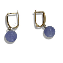 Load image into Gallery viewer, 14K Yellow Gold Euro Back Lavender Jade Dangle Earrings