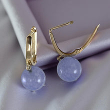 Load image into Gallery viewer, 14K Yellow Gold Euro Back Lavender Jade Dangle Earrings