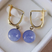 Load image into Gallery viewer, 14K Yellow Gold Euro Back Lavender Jade Dangle Earrings