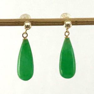 1100663 GREEN JADE TEARDROP 14KT SOLID YELLOW GOLD EARRINGS