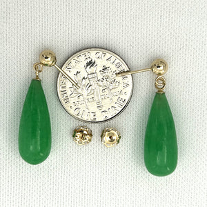 1100663 GREEN JADE TEARDROP 14KT SOLID YELLOW GOLD EARRINGS