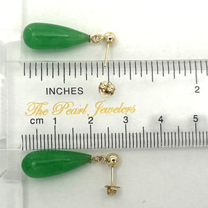 1100663 GREEN JADE TEARDROP 14KT SOLID YELLOW GOLD EARRINGS