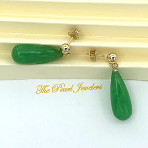 1100663 GREEN JADE TEARDROP 14KT SOLID YELLOW GOLD EARRINGS