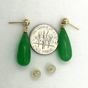 1100663 GREEN JADE TEARDROP 14KT SOLID YELLOW GOLD EARRINGS