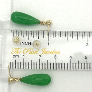 1100663 GREEN JADE TEARDROP 14KT SOLID YELLOW GOLD EARRINGS