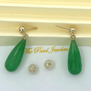 1100663 GREEN JADE TEARDROP 14KT SOLID YELLOW GOLD EARRINGS