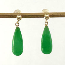 Load image into Gallery viewer, 14K Yellow Gold Green Jade Teardrop Earrings
