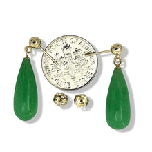 Load image into Gallery viewer, 14K Yellow Gold Green Jade Teardrop Earrings