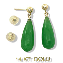 Load image into Gallery viewer, 14K Yellow Gold Green Jade Teardrop Earrings