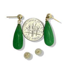 Load image into Gallery viewer, 14K Yellow Gold Green Jade Teardrop Earrings