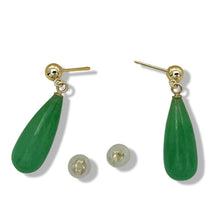 Load image into Gallery viewer, 14K Yellow Gold Green Jade Teardrop Earrings