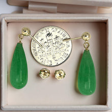 Load image into Gallery viewer, 14K Yellow Gold Green Jade Teardrop Earrings