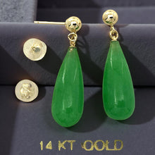 Load image into Gallery viewer, 14K Yellow Gold Green Jade Teardrop Earrings