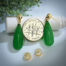Load image into Gallery viewer, 14K Yellow Gold Green Jade Teardrop Earrings