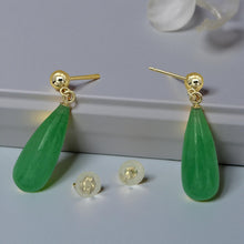 Load image into Gallery viewer, 14K Yellow Gold Green Jade Teardrop Earrings