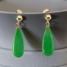 Load image into Gallery viewer, 14K Yellow Gold Green Jade Teardrop Earrings