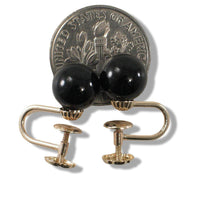 Load image into Gallery viewer, 14K Yellow Gold Non-Pierced French Screw Back Black Onyx Earrings