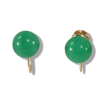 Load image into Gallery viewer, 14K Yellow Gold Non-Pierced French Screw Back Green Jade Earrings
