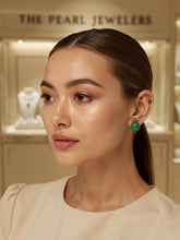 Load image into Gallery viewer, 14K Yellow Gold Non-Pierced French Screw Back Green Jade Earrings