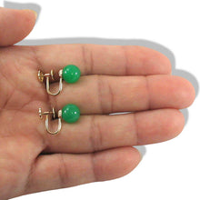 Load image into Gallery viewer, 14K Yellow Gold Non-Pierced French Screw Back Green Jade Earrings
