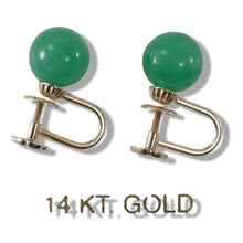 Load image into Gallery viewer, 14K Yellow Gold Non-Pierced French Screw Back Green Jade Earrings