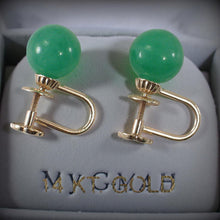 Load image into Gallery viewer, 14K Yellow Gold Non-Pierced French Screw Back Green Jade Earrings