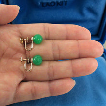 Load image into Gallery viewer, 14K Yellow Gold Non-Pierced French Screw Back Green Jade Earrings