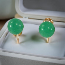 Load image into Gallery viewer, 14K Yellow Gold Non-Pierced French Screw Back Green Jade Earrings