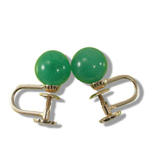 Load image into Gallery viewer, 14K Yellow Gold Non-Pierced French Screw Back Green Jade Earrings