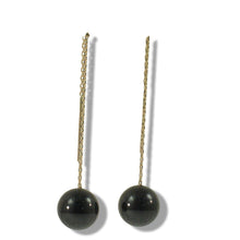 Load image into Gallery viewer, 14K Yellow Gold Threader Chain Black Onyx Bead Dangle Earrings