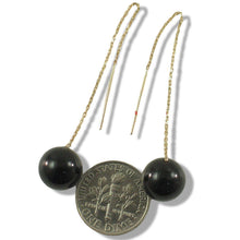 Load image into Gallery viewer, 14K Yellow Gold Threader Chain Black Onyx Bead Dangle Earrings