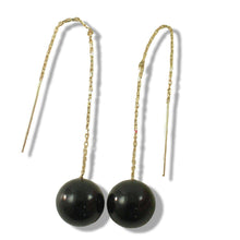 Load image into Gallery viewer, 14K Yellow Gold Threader Chain Black Onyx Bead Dangle Earrings