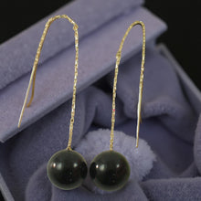Load image into Gallery viewer, 14K Yellow Gold Threader Chain Black Onyx Bead Dangle Earrings