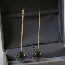 Load image into Gallery viewer, 14K Yellow Gold Threader Chain Black Onyx Bead Dangle Earrings