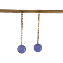 Load image into Gallery viewer, 14K Yellow Gold Threader Chain Lavender Jade Bead Dangle Earrings