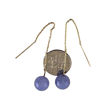 Load image into Gallery viewer, 14K Yellow Gold Threader Chain Lavender Jade Bead Dangle Earrings