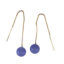 Load image into Gallery viewer, 14K Yellow Gold Threader Chain Lavender Jade Bead Dangle Earrings