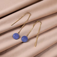 Load image into Gallery viewer, 14K Yellow Gold Threader Chain Lavender Jade Bead Dangle Earrings