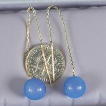 Load image into Gallery viewer, 14K Yellow Gold Threader Chain Lavender Jade Bead Dangle Earrings
