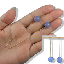Load image into Gallery viewer, 14K Yellow Gold Threader Chain Lavender Jade Bead Dangle Earrings