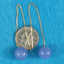 Load image into Gallery viewer, 14K Yellow Gold Threader Chain Lavender Jade Bead Dangle Earrings
