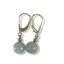 Load image into Gallery viewer, 14K Yellow Gold Leverback Round Jade Drop Earrings