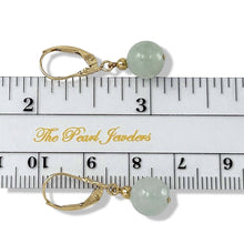 Load image into Gallery viewer, 14K Yellow Gold Leverback Round Jade Drop Earrings