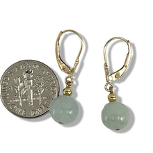 Load image into Gallery viewer, 14K Yellow Gold Leverback Round Jade Drop Earrings