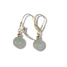 Load image into Gallery viewer, 14K Yellow Gold Leverback Round Jade Drop Earrings