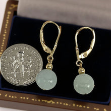 Load image into Gallery viewer, 14K Yellow Gold Leverback Round Jade Drop Earrings